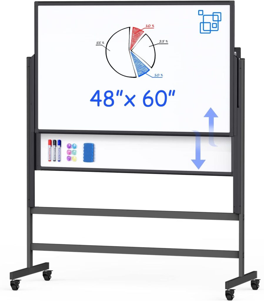Double-Sided Rolling White Board on Wheels